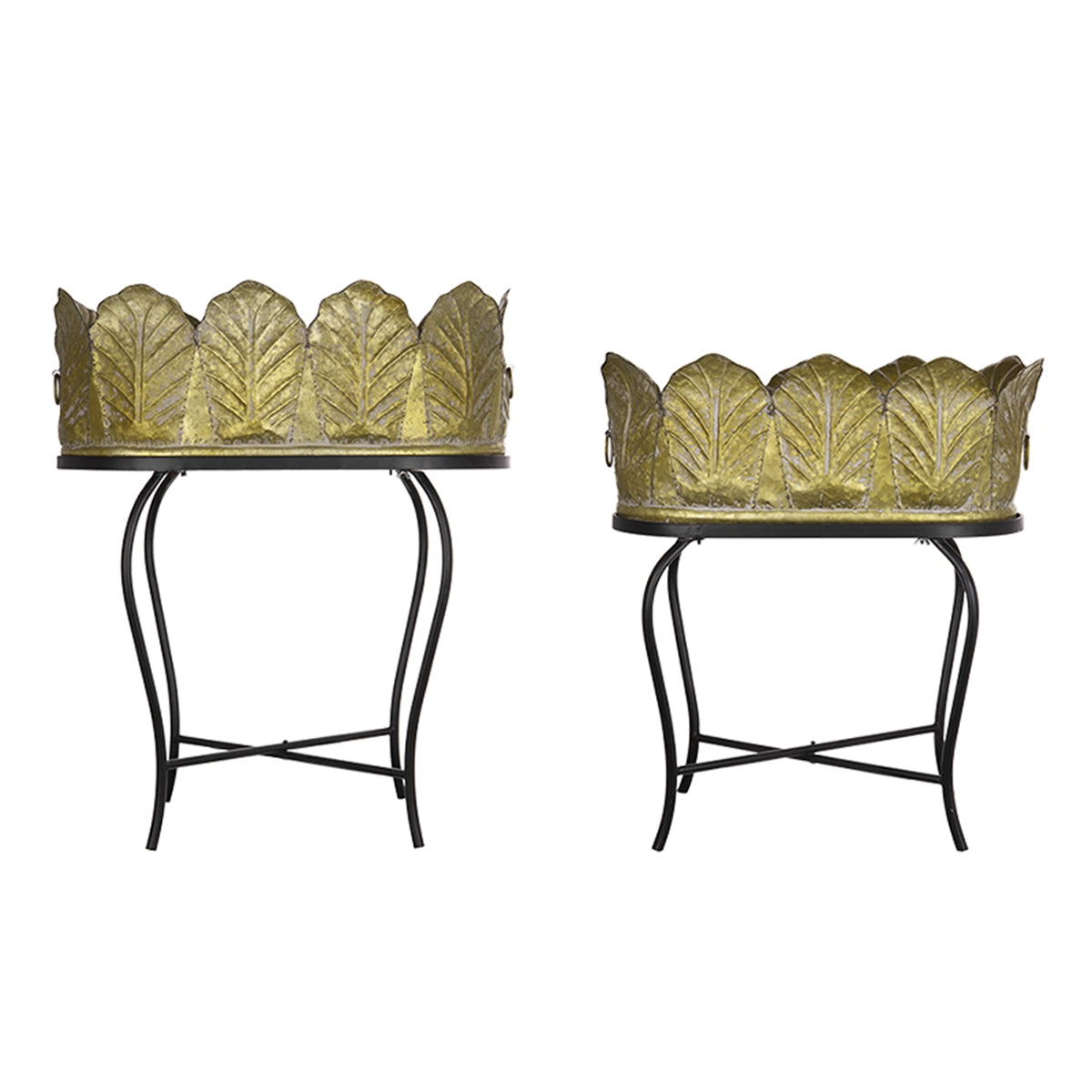 Set of 2 Metal Planter With Iron Legs Stand, L:27.2x19x32.3" S:23.5x16x26.5" image 3