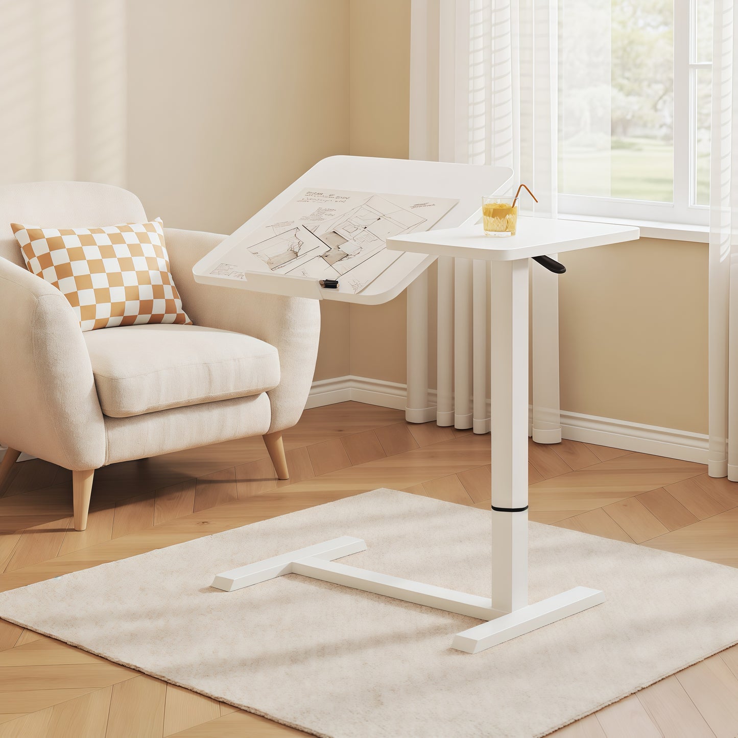 (UPGRADED) Overbed Bedside Desk, Mobile Rolling Laptop Stand Tilting Overbed Table with Wheels, Height Adjustable Tray Bedside Table for Laptop Bed Sofa, WHITE image 11