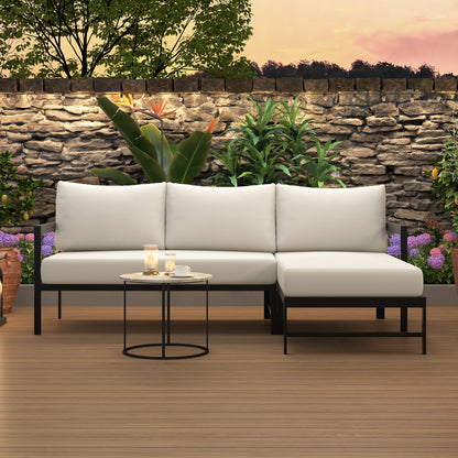 U_style Outdoor L-Shaped Sofa with Iron Frame,Weather-Resistant Patio Sofa Set with Ultra-Thick Cushions,Comfortable Seating for 3,Ideal for Patio, Balcony,and Garden image 2