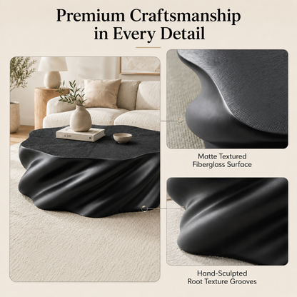 35" Fully Assembled Petal Coffee Table – Sculptural Matte Black Fiberglass, Modern Organic Design, No Assembly, Multi-Scene Center Table image 6