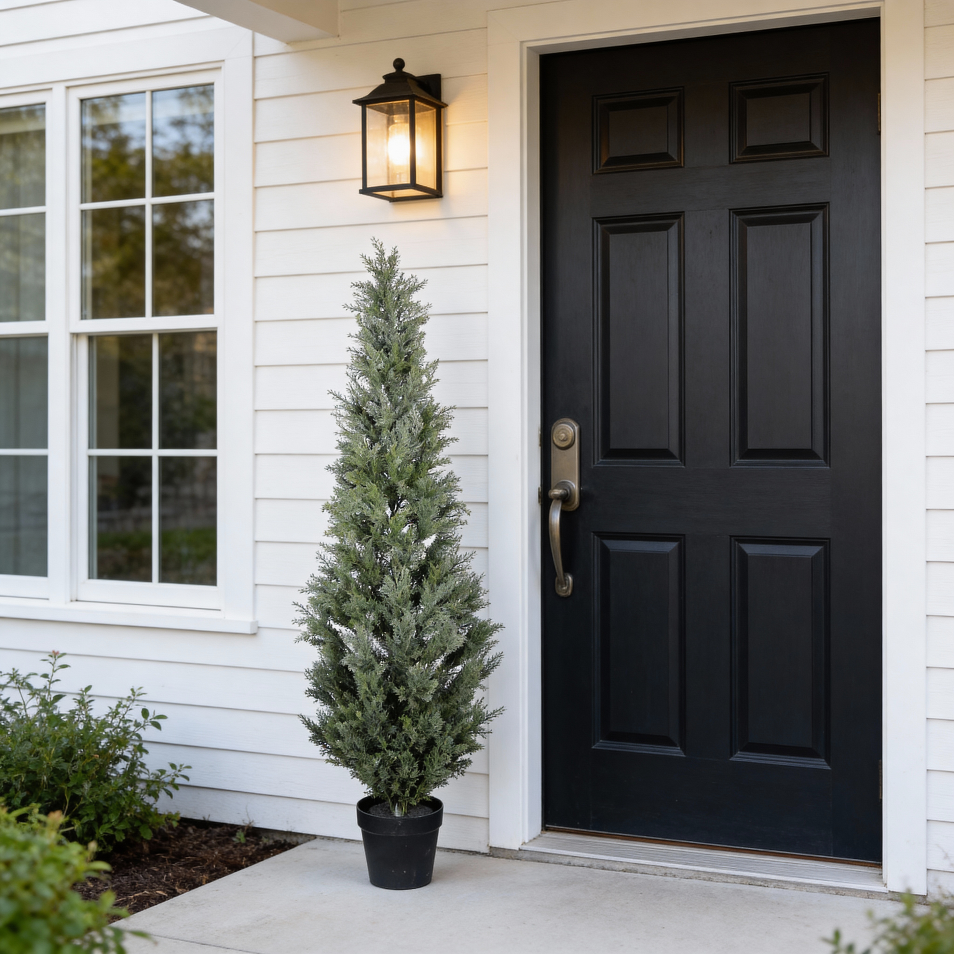 5FT Artificial Cypress Tree in Black Plastic Pot UV Resistant, Realistic Indoor Outdoor Fake Topiary Plant, Garden or Entryway Decoration, 1pc/set image 1