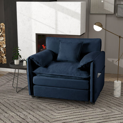 Oversized 41.73" Sofa Chair, Modern Upholstered Armchair with 1 Toss Pillow, Modular Sectional Sofa for Living Room, Deep Seat Reading Sofa for Bedroom Apartment, DIY Combination Chenille,Blue image 1