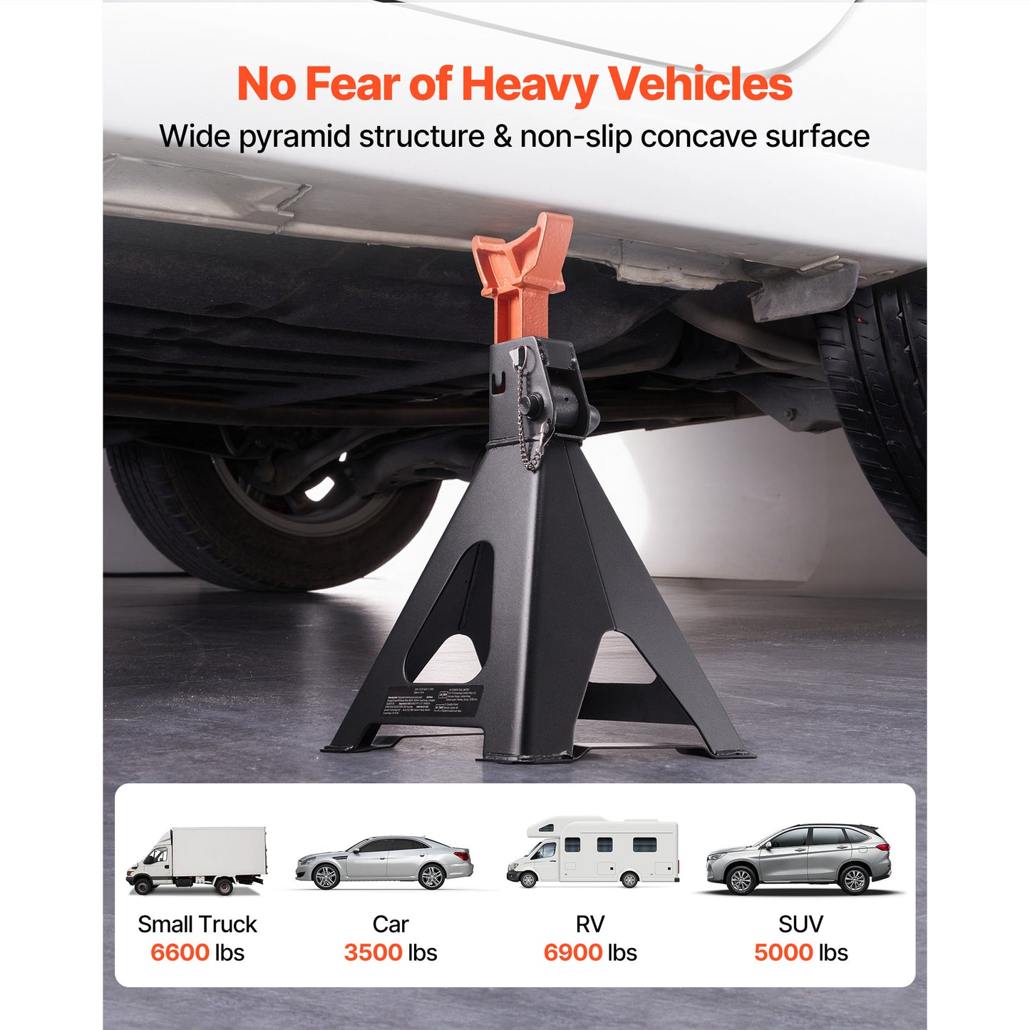 Jack Stands, 6 Ton (13,000 lbs) Capacity, 14.6-22.8 in Adjustable Height, Heavy Duty Steel Jack Auto Stands with Double Locking, for Lifting RV, Small Truck, Car, SUV, 1 Pair, Black and Orange image 6
