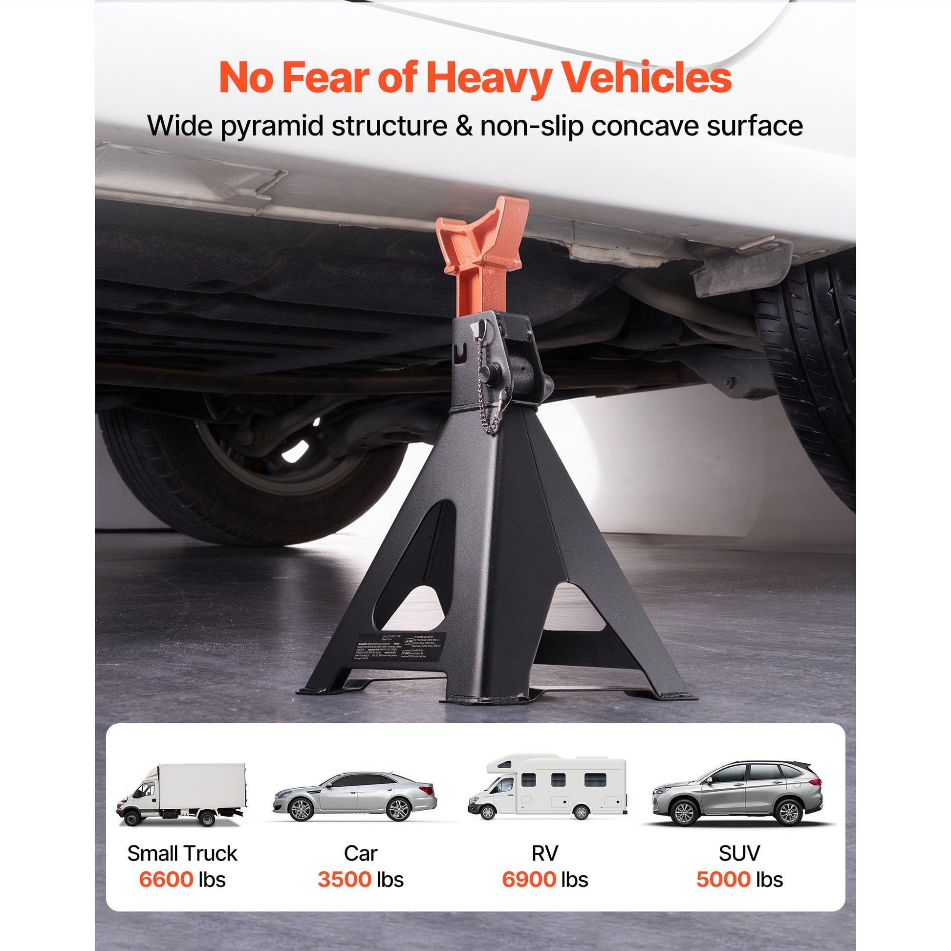 Jack Stands, 6 Ton (13,000 lbs) Capacity, 14.6-22.8 in Adjustable Height, Heavy Duty Steel Jack Auto Stands with Double Locking, for Lifting RV, Small Truck, Car, SUV, 1 Pair, Black and Orange image 6