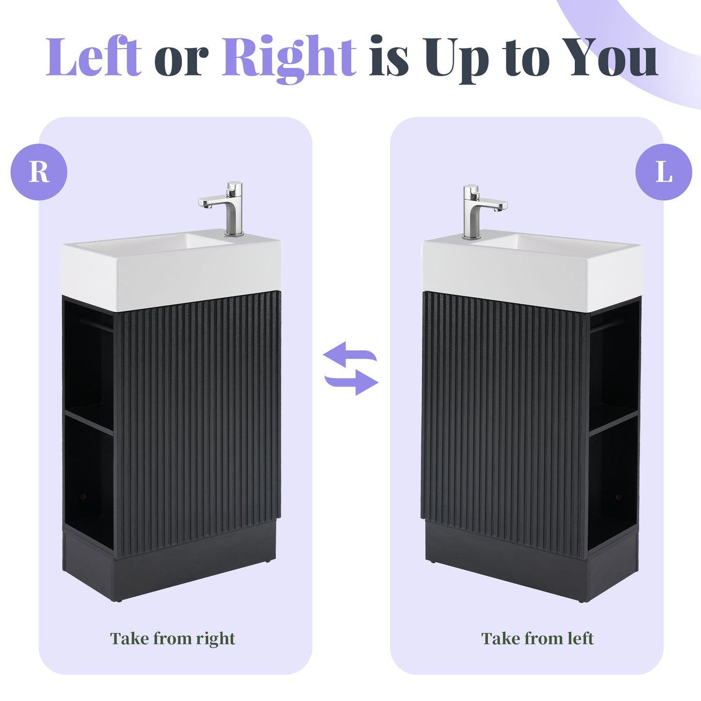 18.6" Bathroom Vanity with Sink, Bathroom Vanity Cabinet with Two-tier Shelf, Left or Right Orientation, Black (WF308491 New Color) image 10