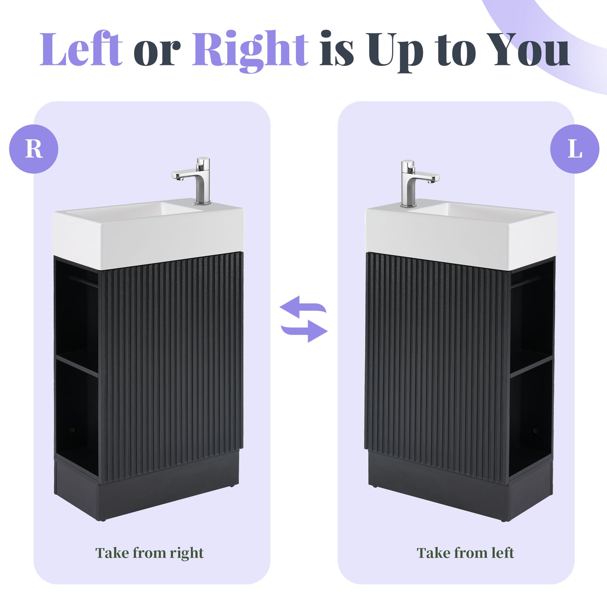 18.6" Bathroom Vanity with Sink, Bathroom Vanity Cabinet with Two-tier Shelf, Left or Right Orientation, Black (WF308491 New Color) image 10