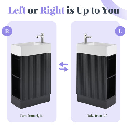 18.6" Bathroom Vanity with Sink, Bathroom Vanity Cabinet with Two-tier Shelf, Left or Right Orientation, Black (WF308491 New Color) image 10