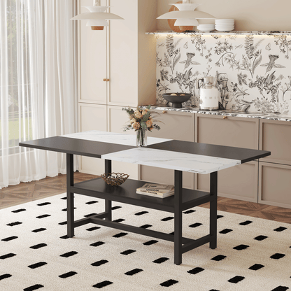 71 inch long two-color splicing fashionable dining table, a practical choice to add color to the home.Making it perfect for both family gatherings and friend parties.Black Sprayed Metal Table Legs. image 1