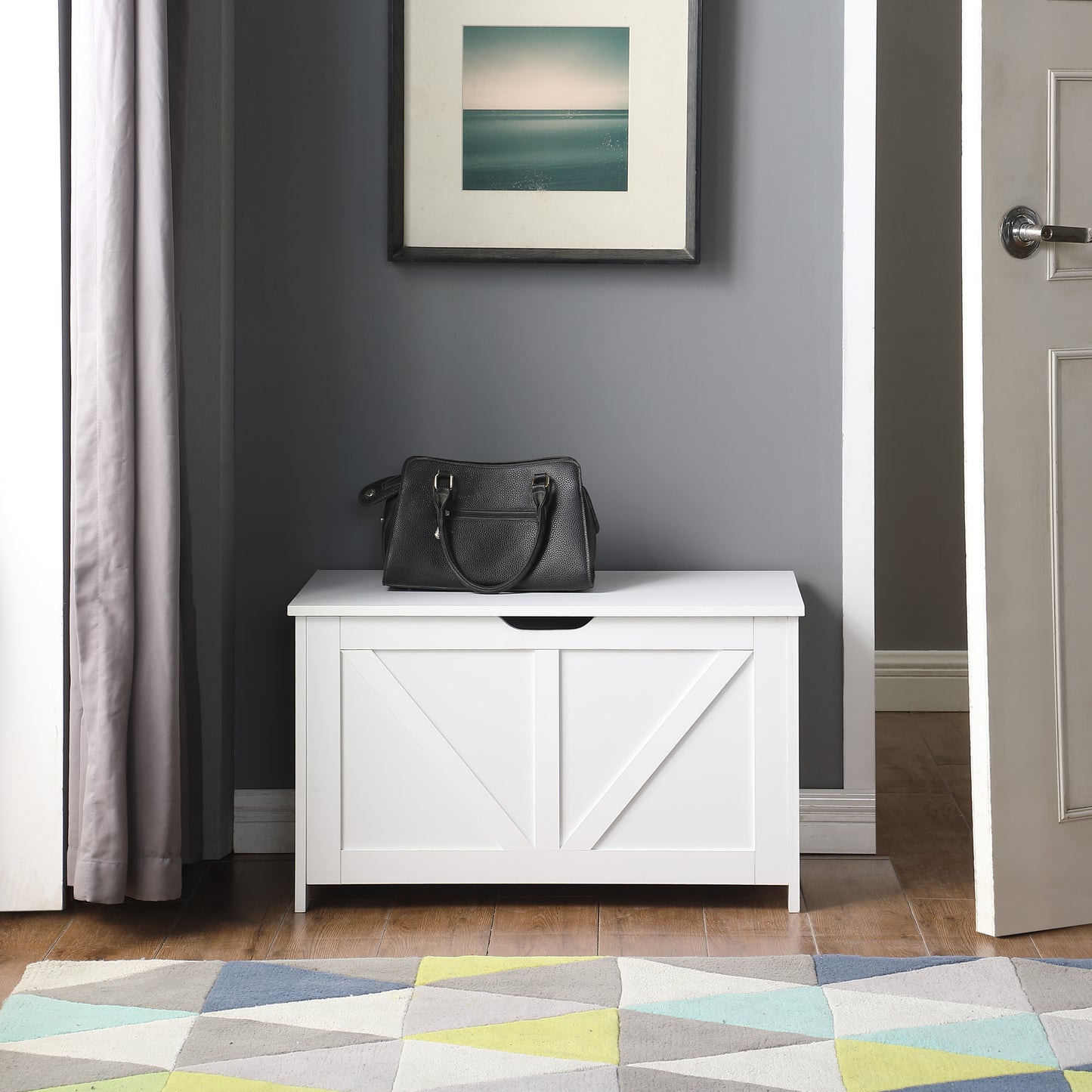 Storage Chest,Storage Bench,Retro Toy Box Organizer,Entryway Storage Bench with 2 Hinges,Easy Assembly,White image 12