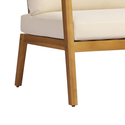 Acacia Wood Outdoor Patio Club Chair with PE Wicker Backrest & Cushions– Modern Accent Armchair for Balcony, Poolside, and Sunroom image 7