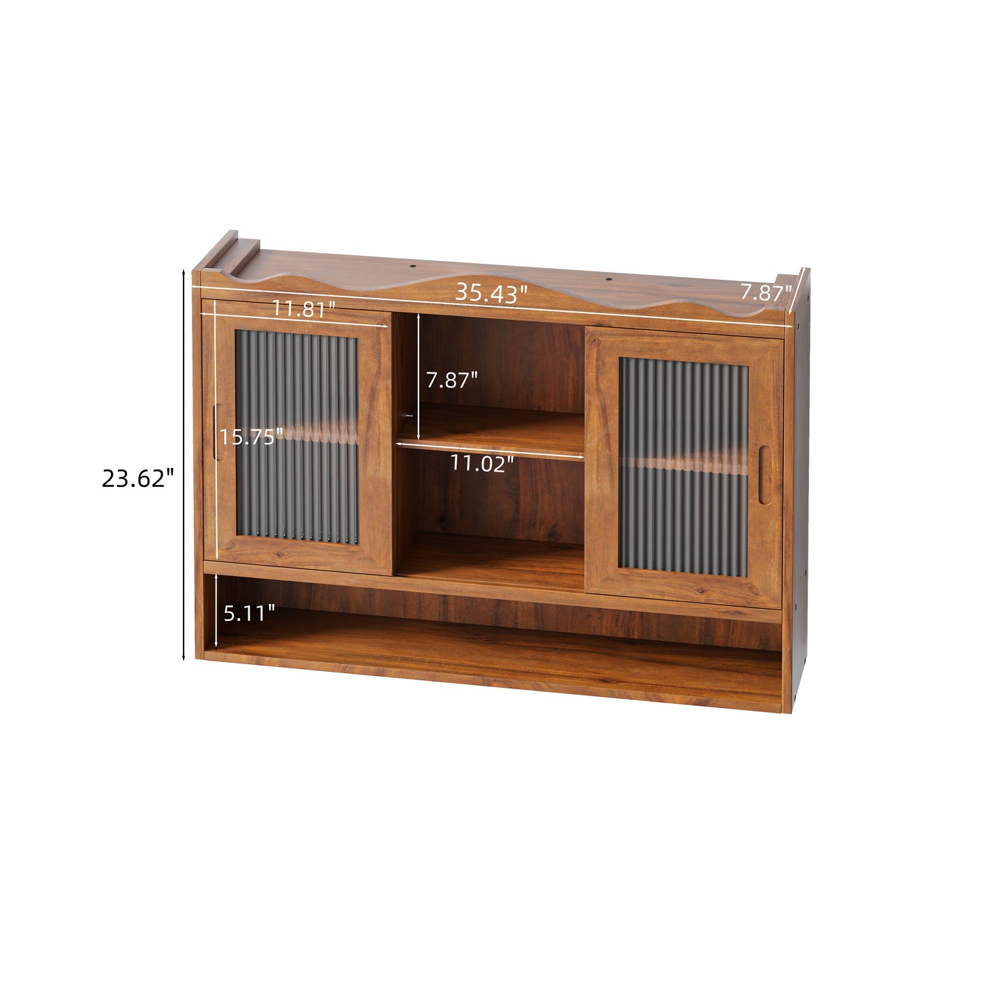 35.4"Retro 2 Door Sliding Cabinet Three Layers of Storage Space,Suitable for Bathrooms,Kitchens,Dining Rooms,Brown image 4