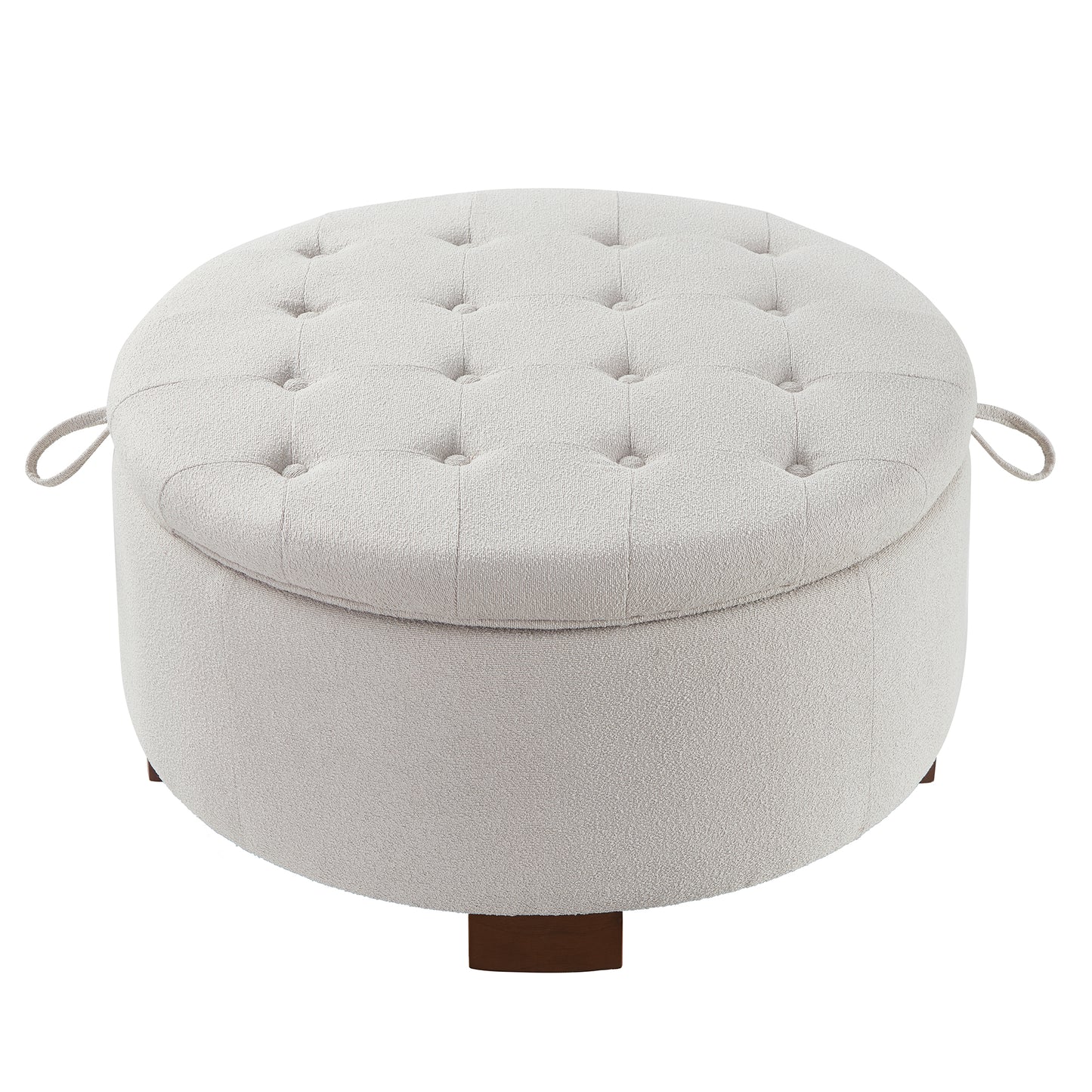 Round Storage Ottoman with Reversible Lid - Boucle Fabric Upholstered Footstool, Hidden Storage Compartment, Wooden Legs, Dual-Purpose Seat & Side Table for Living Room, Bedroom - BEIGE image 8