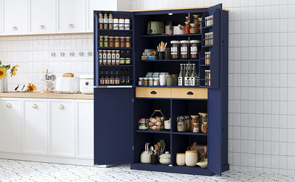 [Assembly Video Provided]TOPMAX 40.2x20x71.3inch High Freestanding Kitchen Pantry Large Cupboard Storage Cabinet with 2 Drawers, 2 Adjustable Shelves, 8 Door Shelves for Kitchen, Dining Room,Blue image 2