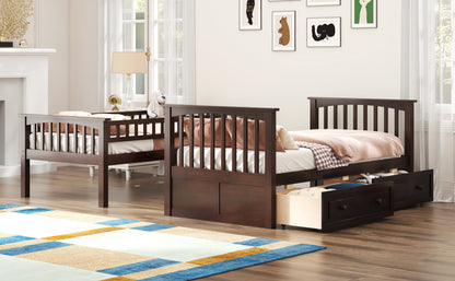 Twin over Twin Bunk Bed with Drawers, Convertible Beds, Espresso image 5