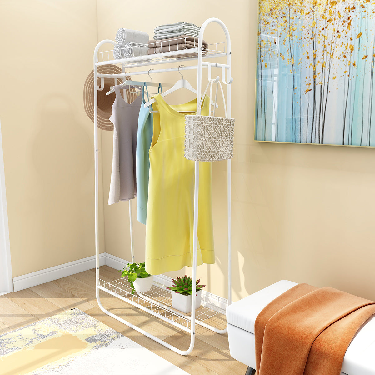 Garment Rack Freestanding Heavy Duty Clothing Rack, Metal Rolling Clothes Rack with Double Shelves, Portable Wardrobe Rack for Hanging Clothes image 8
