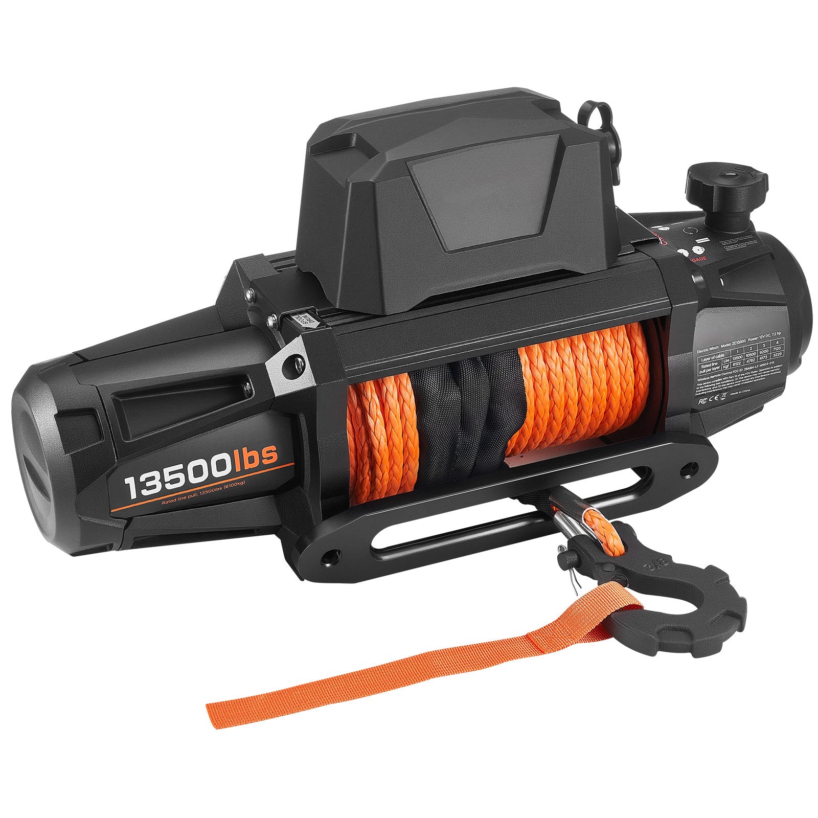 Electric Winch, 13500 lbs Load Capacity, 12V DC Truck Winch with 3/8 in x 92 ft Synthetic Rope, Wireless & Wired Remote Control, IP67 Waterproof for Towing Off-Road SUV, Jeep, Trailer, Boat image 3