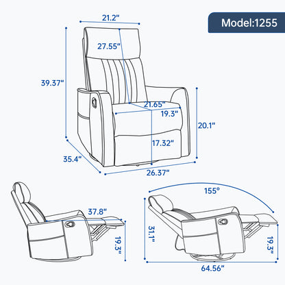 Orange Heat Massage Manual Recliner Chair with Rocker and Swivel in Fabric for Living Room image 3