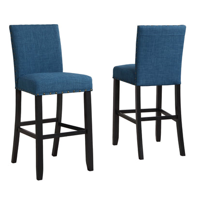 Biony 3-Piece 36" Round Espresso Finish Bar Table with 2 Blue Fabric Nail Head Pub Chairs image 10