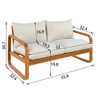 4-Piece Acacia Wood Outdoor Patio Furniture Set with Thick Cushions, Modern Outdoor Seating Set with Loveseat, 2 Single Chairs and Coffee Table, Weather-Resistant Conversation Set for Backyard, Pool image 8