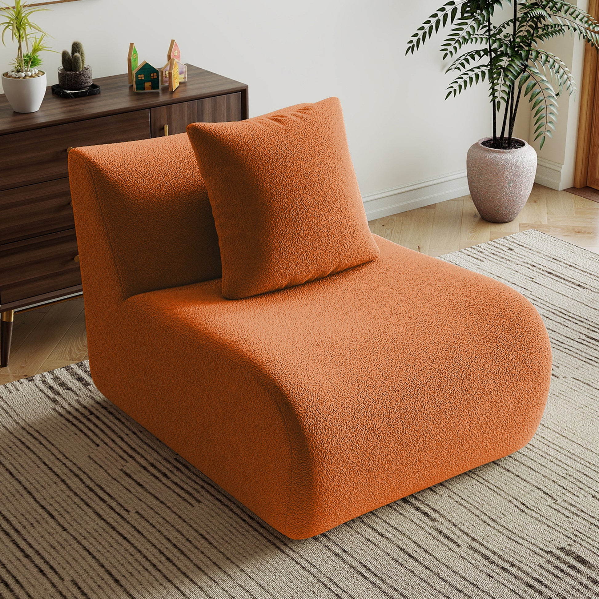 Armless Sofa W/Pillow Teddy Fabric-Orange image 1