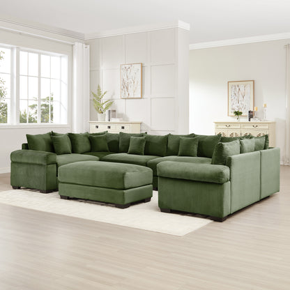 Oversized Cloud Modular Sectional Couch, Convertible Sectional Couches,Extra-Wide Armrests With An Ottoman,Soft Corduroy Fabric,Ergonomic Design, Easy Assembly, For Living Bedroom,Green image 2