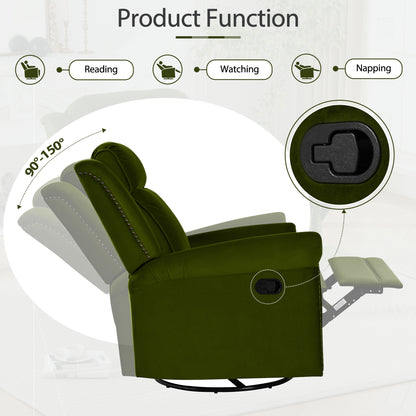 360° Swivel Recliner Manual Rocking Recliner Home Theater Manual Recliner Chair Nursery Rocker with Adjustable Backrest for Living Room, Green image 11