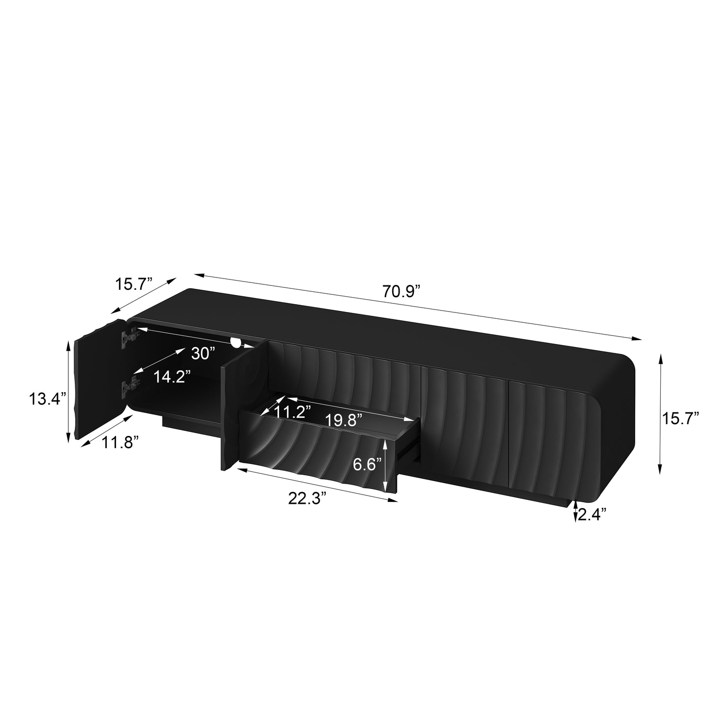 70''Tv Console With Modern Unique Spiral Wave Design With Storage Cabinet And 2 Drawers Tv Stand For Living Room, Bedroom, Black image 10