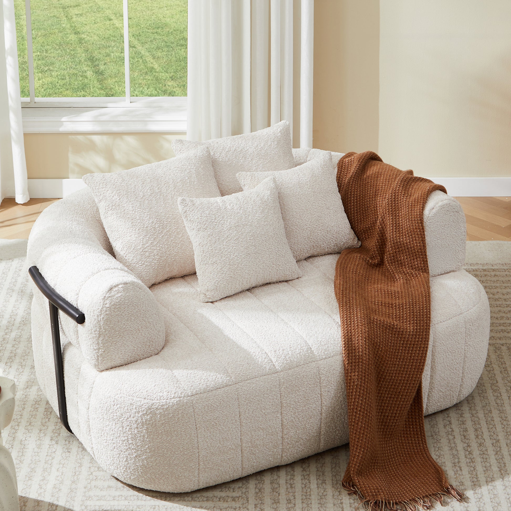 64" Oversized Boneless Chair Chaise Lounge Indoor with Metal Support, Upholstered Boucle Deep Seat Single Cloud Sofa Chair, Cozy Comfy Sofa Bed for Living Room & Bedroom image 7