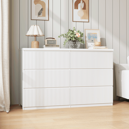 Modern White 6 Drawer Dresser, Wave Panel Drawer Fronts, Storage Cabinet, Versatile Chest of Drawers for Bedroom, Living Room - Sleek & Spacious Home Storage Solution image 4