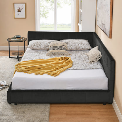 Queen Size Upholstered Tufted Bed Frame, Sofa Bed Frame with Comfortable Backrest and Armrests, Queen Size Bed for Bedroom, Living Room,Velvet, BLACK(85.5''*64.5''*30.5'') image 4