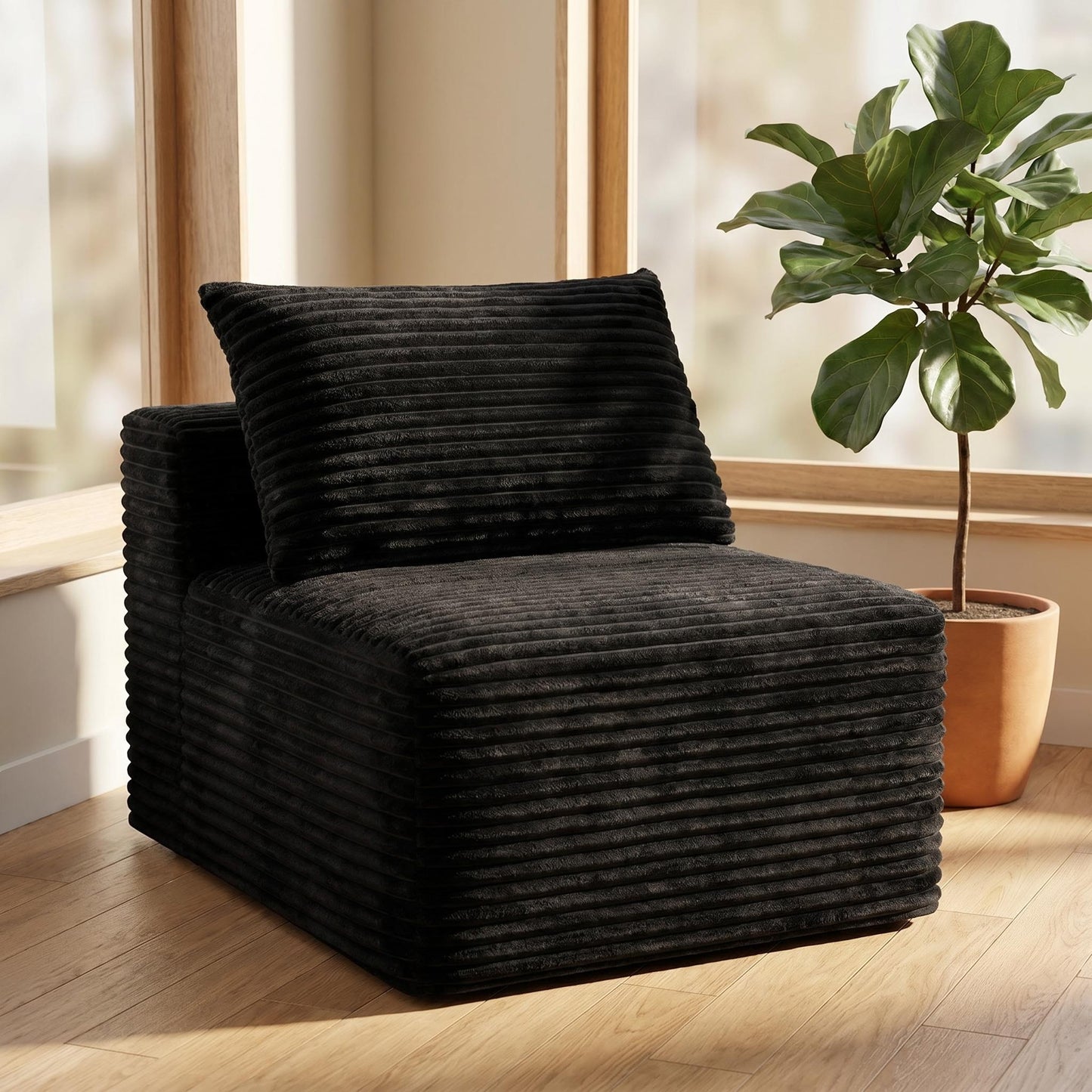 Black Corduroy Modular Compression Sofa, Legless Floor-Hugging Armless Accent Chair for Living Room Bedroom image 1