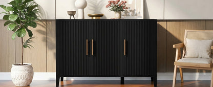 U-Style Wavy 3-Door Sideboard with Solid Pine Legs, Painted Finish Storage Cabinet with American Style for Living Room, Entryway, Kitchen, and Home Office. image 3