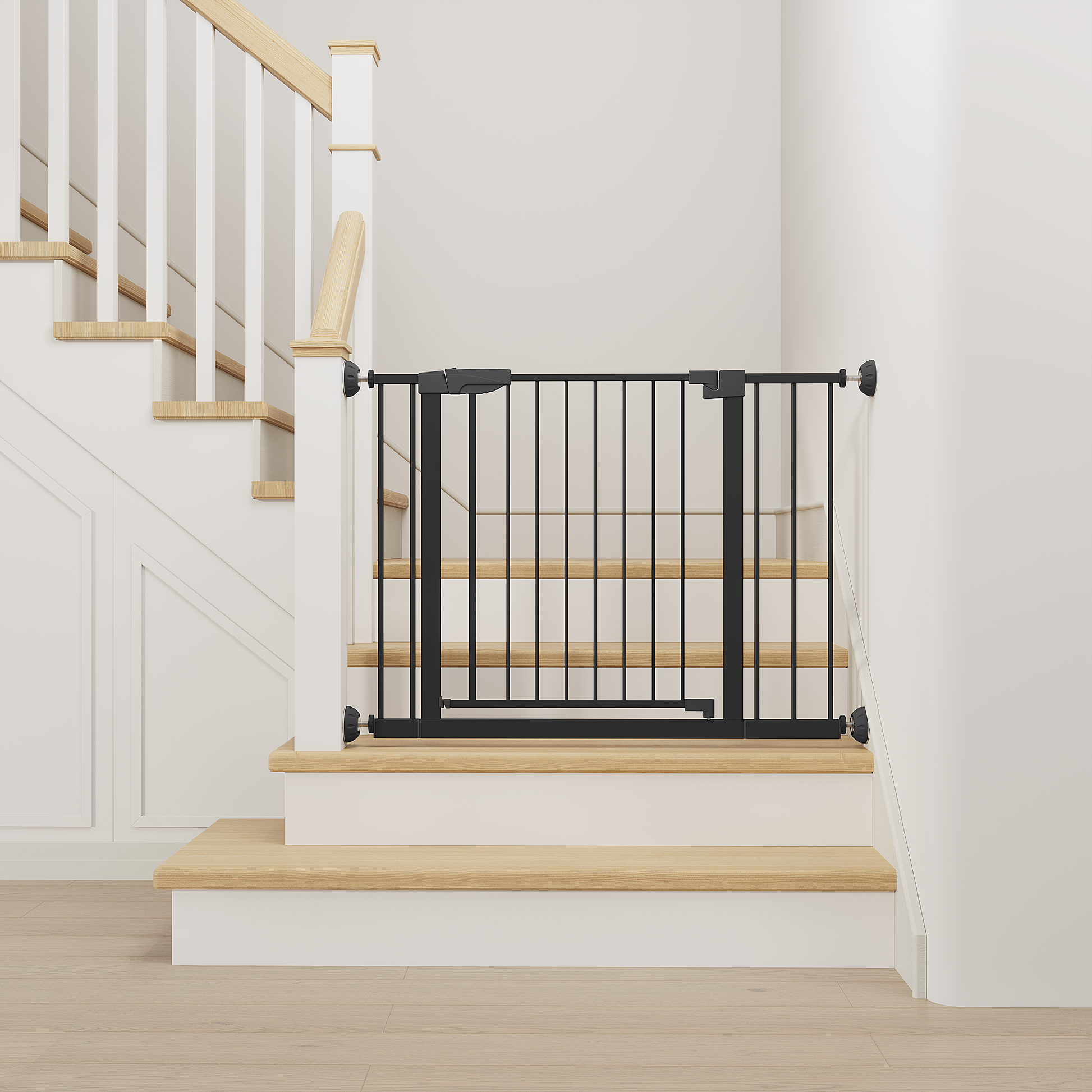 29.5-45.3" Wide Baby Gate with wall protector for Stairs, Dog Gate Indoor for Doorways, No Drilling Pressure Mounted Pet Gates for Kids, Easy Walk Through Safety Gate, Black image 5