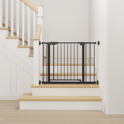 29.5-45.3" Wide Baby Gate with wall protector for Stairs, Dog Gate Indoor for Doorways, No Drilling Pressure Mounted Pet Gates for Kids, Easy Walk Through Safety Gate, Black image 5