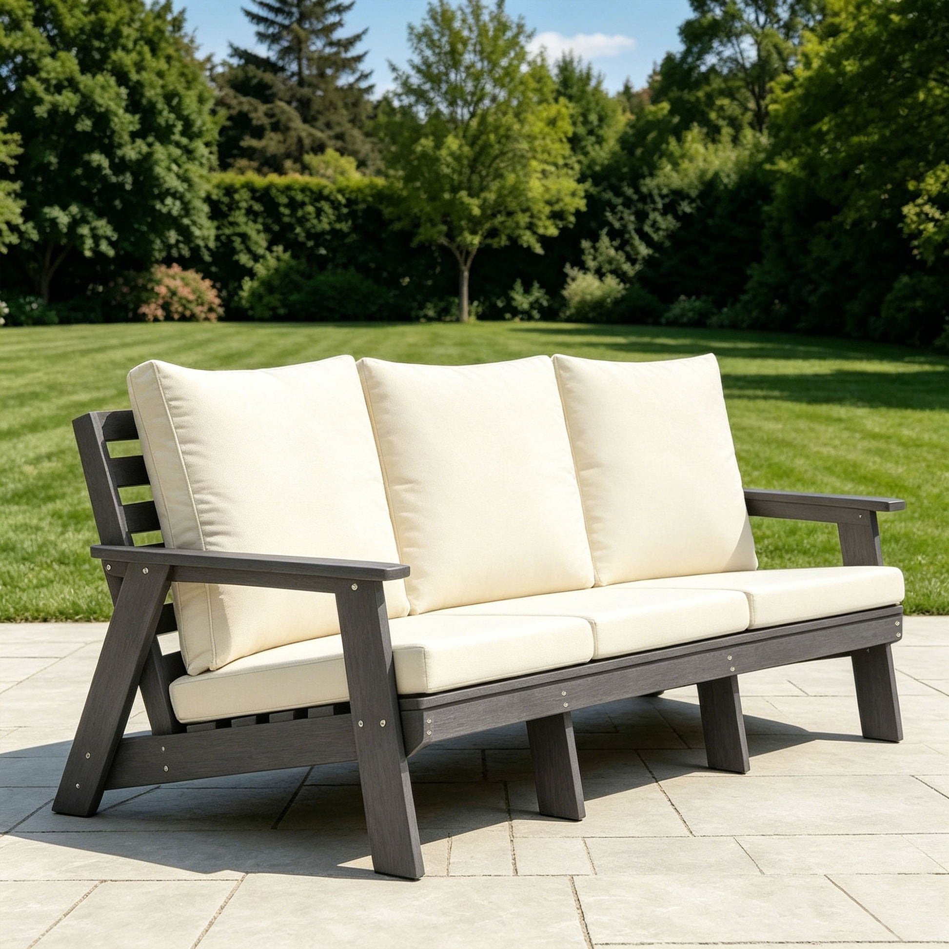 HIPS 3 Seater Sofa with Cushion, Outdoor Garden Sofa, Sofa Set for Porch, Poolside, Terrace, and Yard Grey/Beige image 1