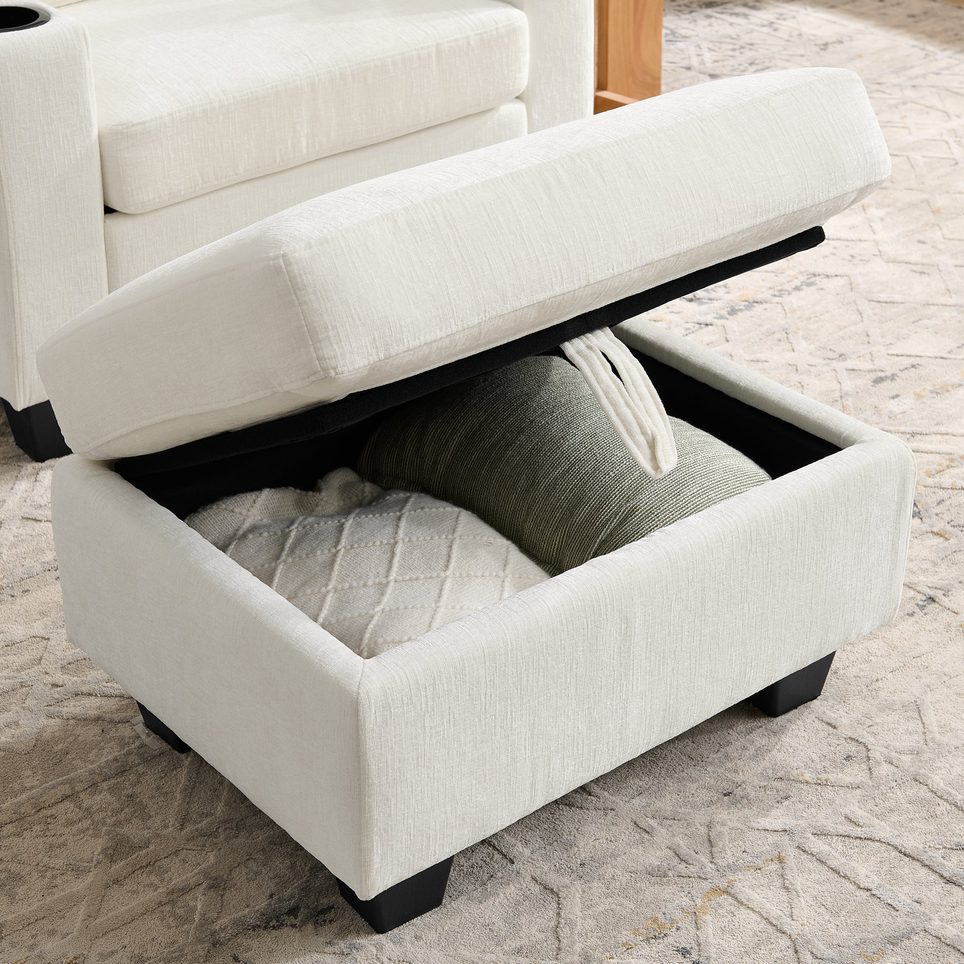 Single sofa recliner with manually adjustable backrest, USB charging port on the armrest side, phone stand included, hidden armrest storage, and a matching storage ottoman-Beige image 12