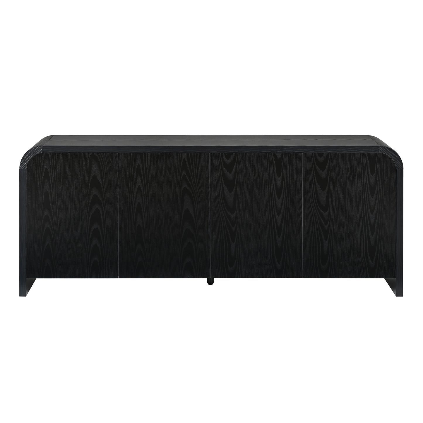 Farmhouse Curved Edge TV Stand with Large Cabinets for TVs up to 70", Minimalist Wood Grain Media Console with Cable Management, Mid Century TV Cabinet with Adjustable Shelves for Living Room, Black image 9