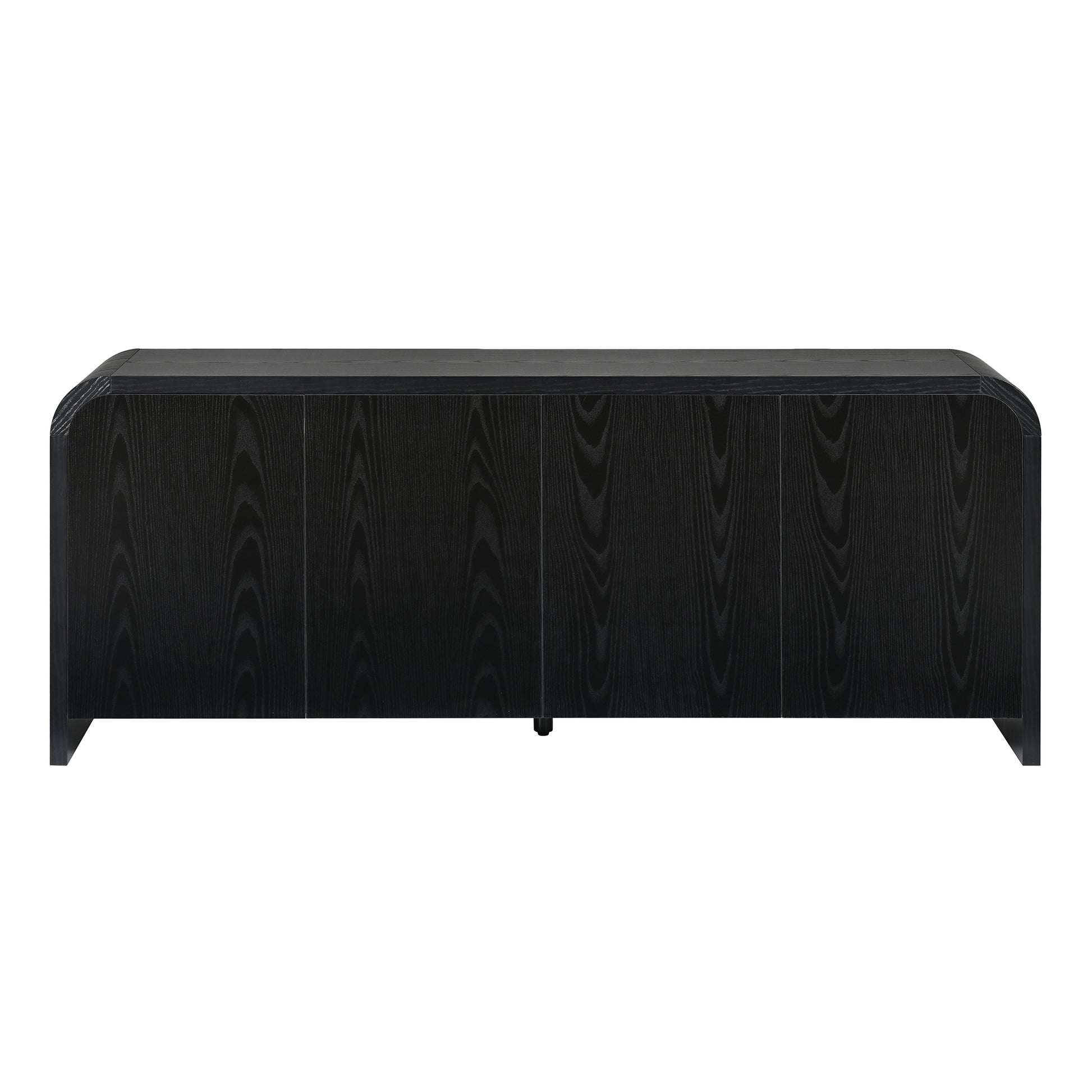 Farmhouse Curved Edge TV Stand with Large Cabinets for TVs up to 70", Minimalist Wood Grain Media Console with Cable Management, Mid Century TV Cabinet with Adjustable Shelves for Living Room, Black image 9