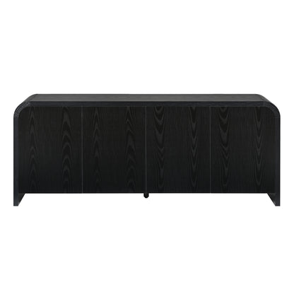 Farmhouse Curved Edge TV Stand with Large Cabinets for TVs up to 70", Minimalist Wood Grain Media Console with Cable Management, Mid Century TV Cabinet with Adjustable Shelves for Living Room, Black image 9