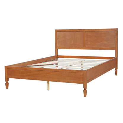 Queen Size Wood Platform Bed Frame with Classic Panel Headboard, Wooden Slats Support, No Box Spring Needed, Easy Assembly, Brown image 5