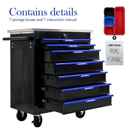 7 DRAWERS MULTIFUNCTIONAL TOOL CART WITH WHEELS-BLACK&BLUE image 2