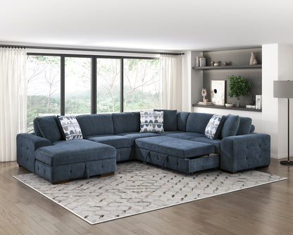 Modern Blue One Arm 2-Seater Sofa with Pull-out Bed Right Side Tufted Chenille Fabric Upholstery Solid Wood Living Room Furniture 1pc image 12