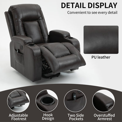 Infinite Position Up to 350 LBS Power Lift Recliner Chair for Elderly, Heavy Duty Motion Mechanism with 8-Point Vibration Massage and Lumbar Heating, USB Charging Port, Cup Holders, Brown image 10
