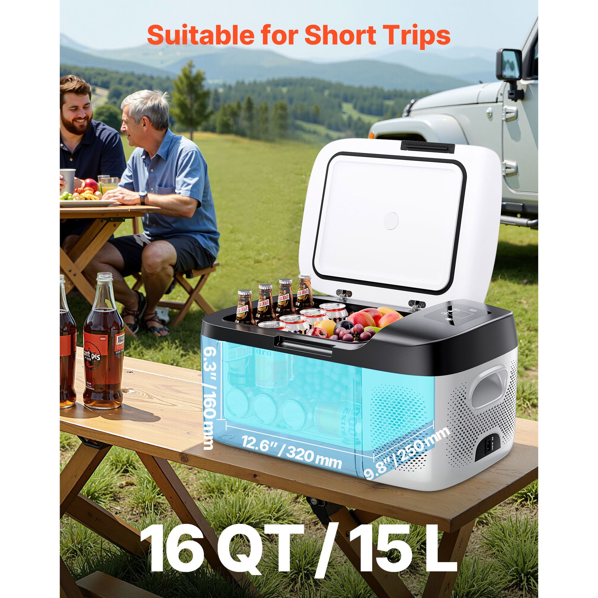 Car Refrigerator, DC 12/24V AC100-240V Compressor Electric Cooler, -4°F to 68°F Car Fridge with APP Control, 16 QT Cars Freezer for RVs, Campsites, Boats, Camping, Fishing, 60W Portable Freezer image 2