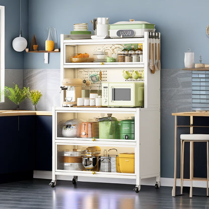 65'' Tall Kitchen Bakers Rack with Flip Door Cabinet, 5 Tier Multifunctional Microwave Stand Buffet, Coffee Bar, Kitchen image 1