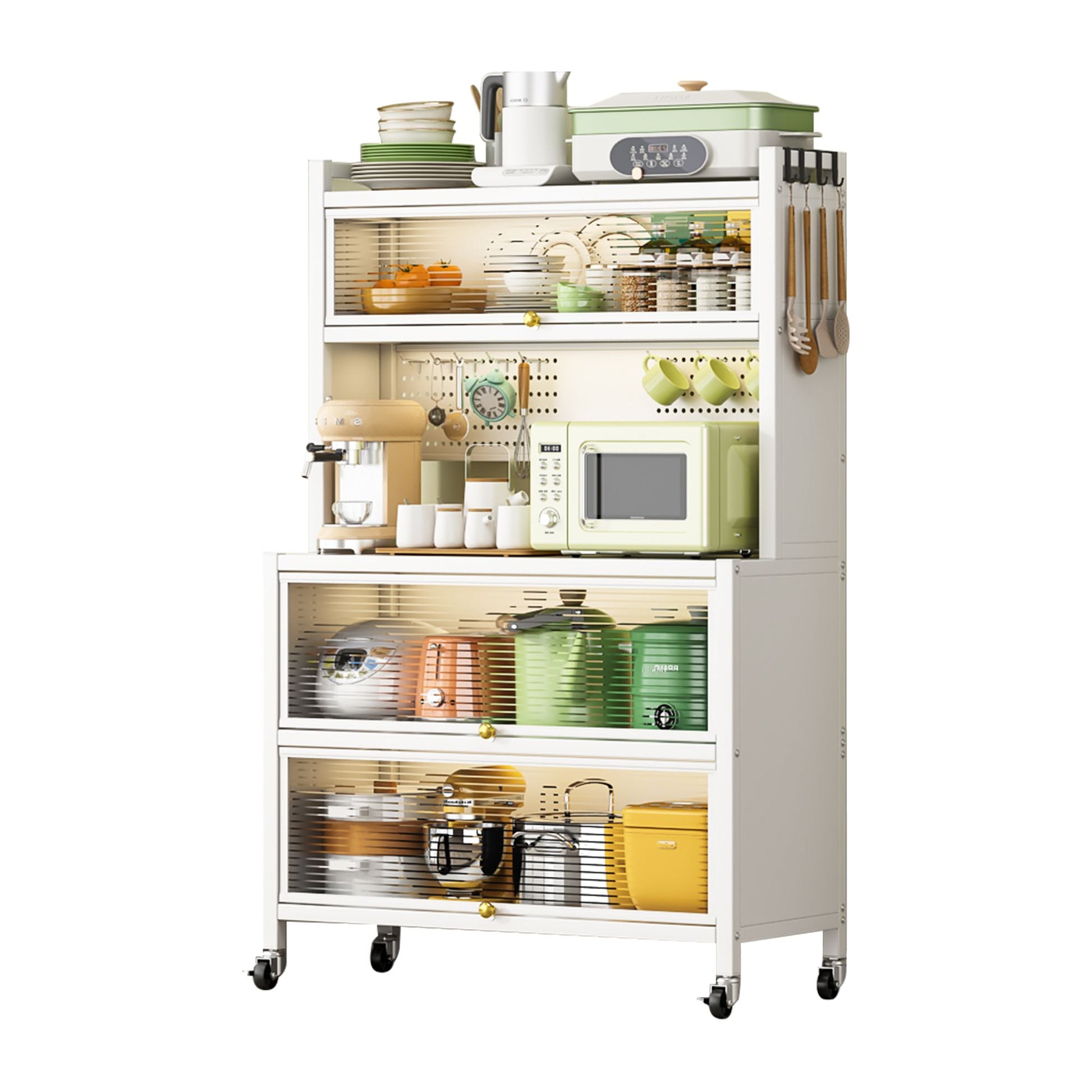 65'' Tall Kitchen Bakers Rack with Flip Door Cabinet, 5 Tier Multifunctional Microwave Stand Buffet, Coffee Bar, Kitchen image 3