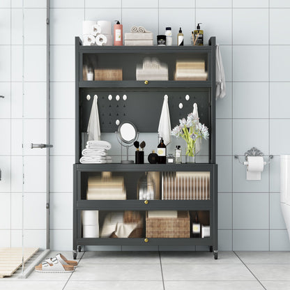 65'' Tall Kitchen Bakers Rack with Flip Door Cabinet, 5 Tier Multifunctional Microwave Stand Buffet, Coffee Bar, Quick A image 2