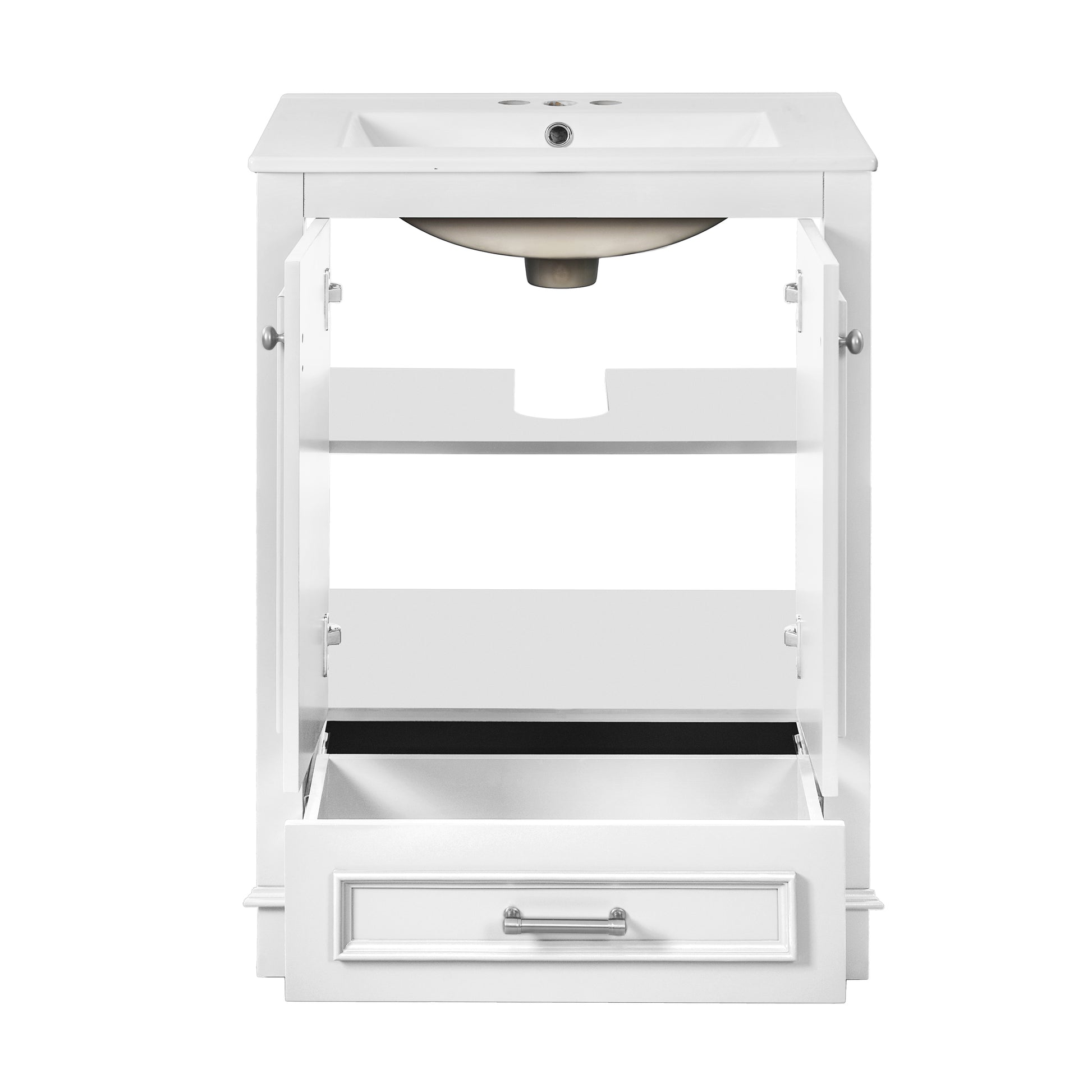 24'' Bathroom Vanity with Ceramic Sink Combo, Modern Freestanding Storage Cabinet with Silver Handles, Soft Closing Doors image 10