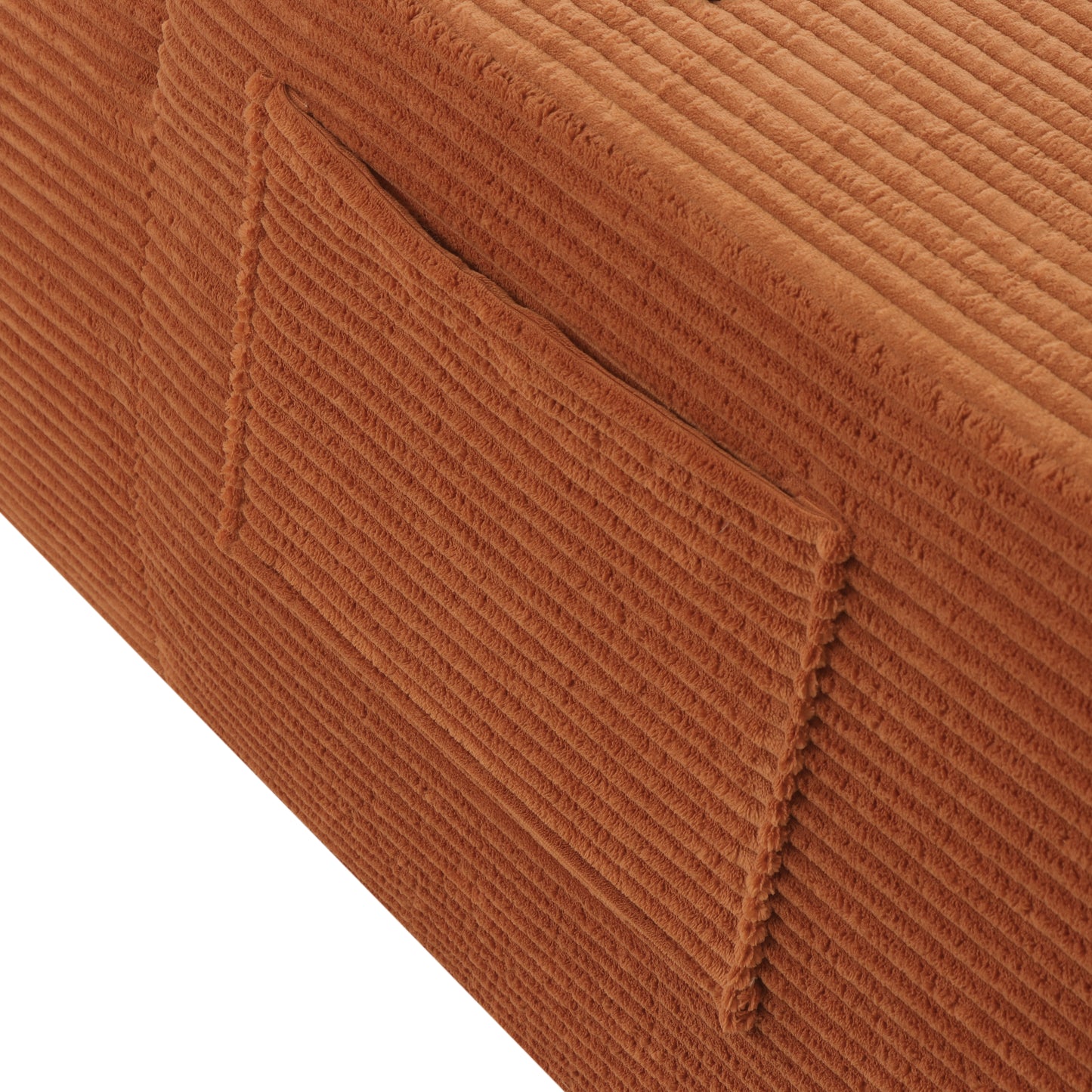 NEW Convertible Chaise Lounge Chair Corduroy with Wide Armrest & Throw Pillows, Cozy Boneless Sleeper Sofa Bed Armchair, with cup holder,for Living Room, Bedroom, No Assembly Required,Orange image 10