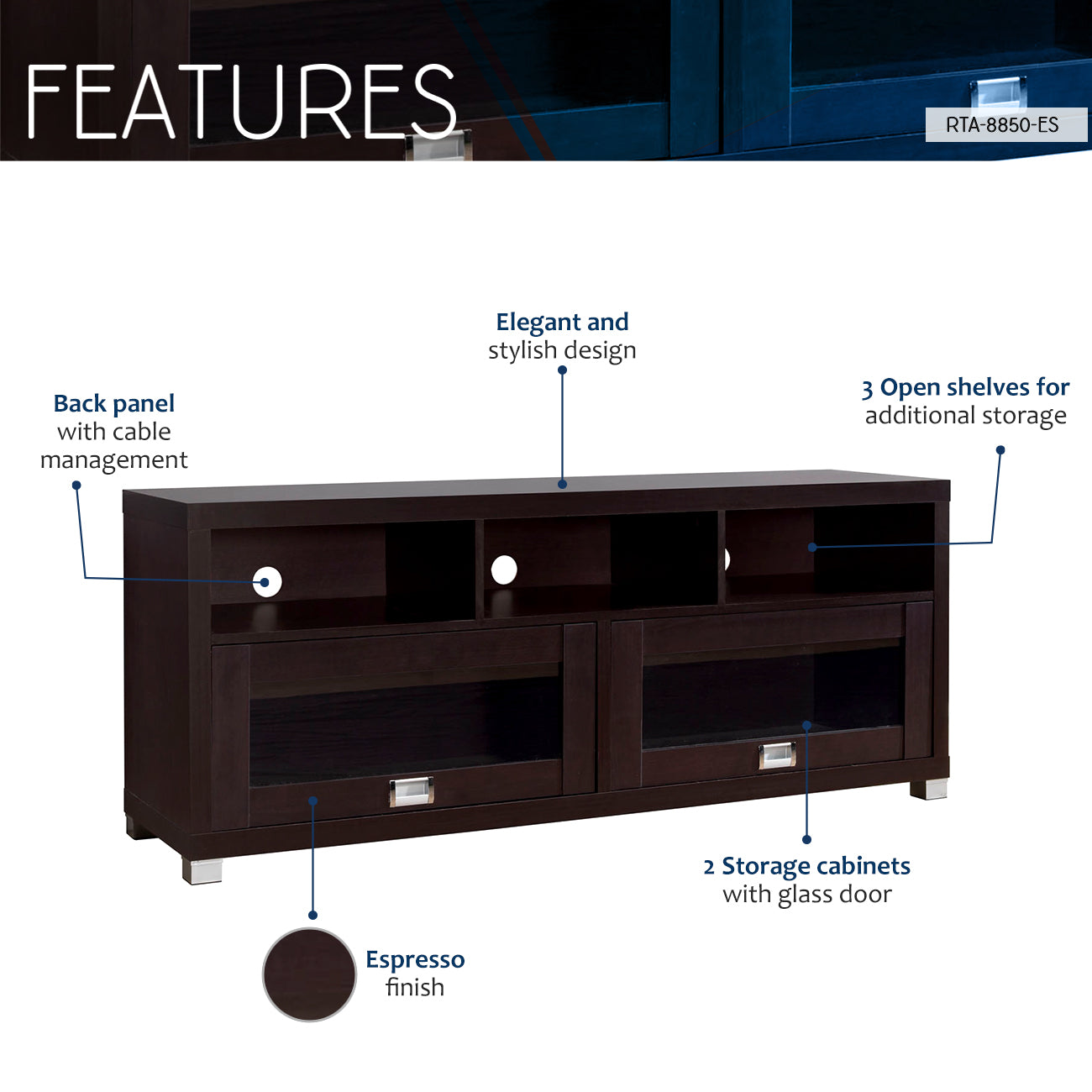 Durbin TV Stand for TVs up to 65in, Espresso image 3